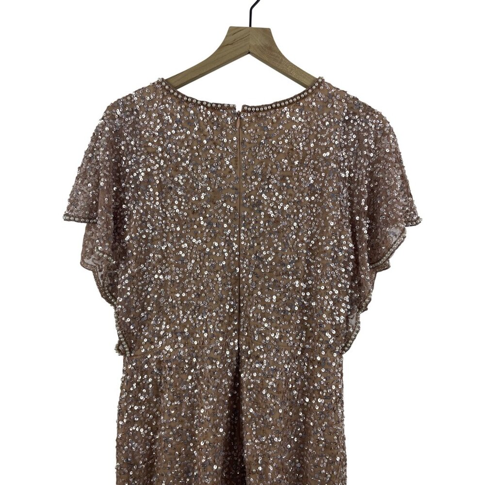 Adrianna Papell Women's 12 Sequin Bead Blush Flutter Sleeve Flapper Dress 252982 - Picture 10 of 13